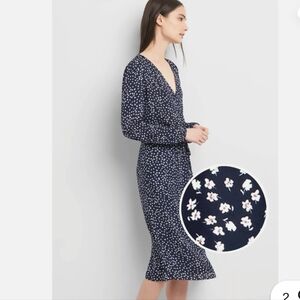 GAP navy blue floral print long sleeve dress